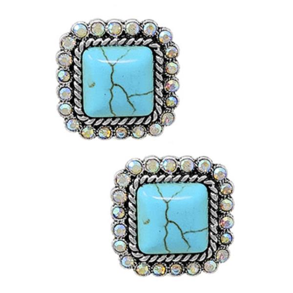 WESTERN TQ STONE SQUARE POST EARRING