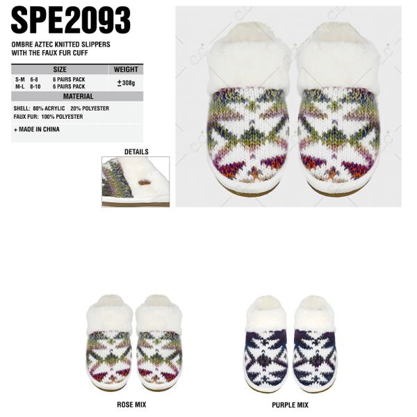 CC OMBRE AZTEC KNITTED SLIPPERS WITH THE FAUX FUR CUFF - ML SIZE