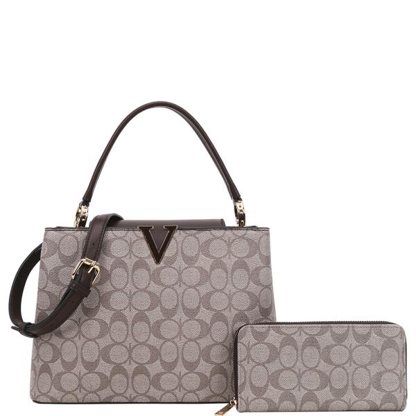 2IN1 OVAL PRINT SATCHEL BAG W WALLET SET