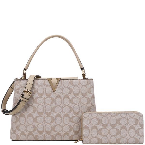 2IN1 OVAL PRINT SATCHEL BAG W WALLET SET