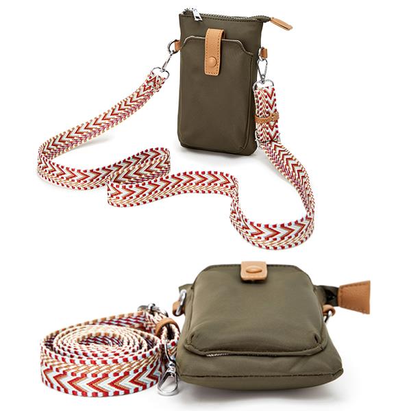 SMOOTH BUTTON CELL PHONE ZIPPER CROSSBODY BAG