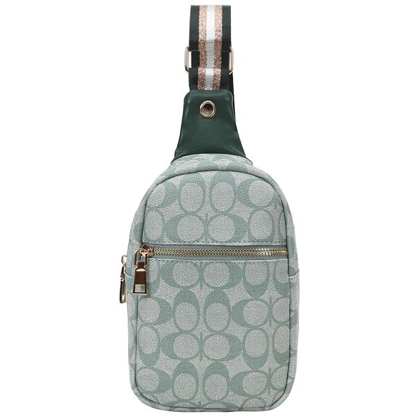 OVAL PRINT ZIPPER SLING CROSSBODY BAG