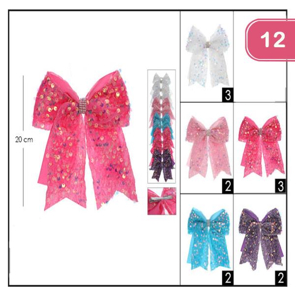 SEQUIN HAIR BOW PINS (12 UNITS)