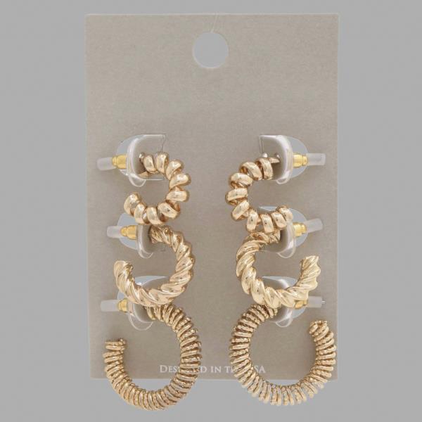 TWISTED METAL OPEN HOOP ASSORTED EARRING SET