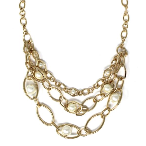 METAL PEARL MULTI CHAIN NECKLACE