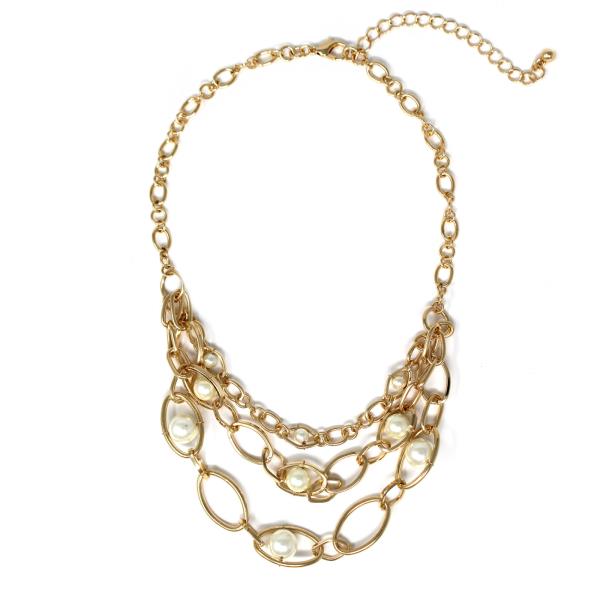 METAL PEARL MULTI CHAIN NECKLACE