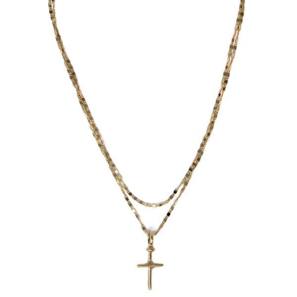 2 LAYERED METAL CHAIN CROSS PENDANT NECKLACE