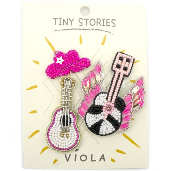 SEED BEAD GUITAR BROOCH PIN SET