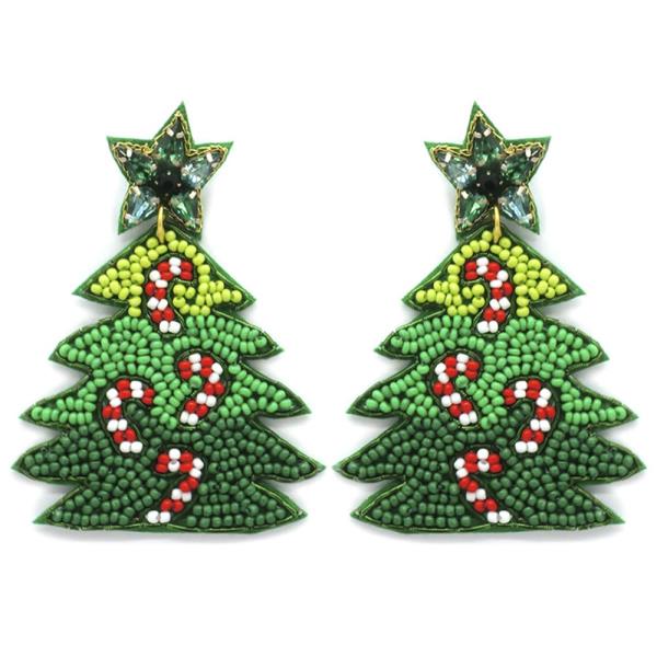 CHRISTMAS TREE W CANDY CANE POST EARRING