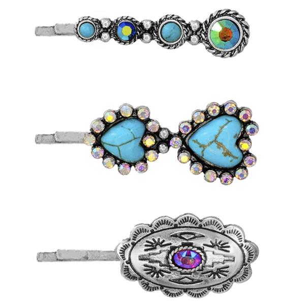 WESTERN STYLE METAL TQ STONE HAIR PIN SET