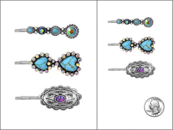 WESTERN STYLE METAL TQ STONE HAIR PIN SET