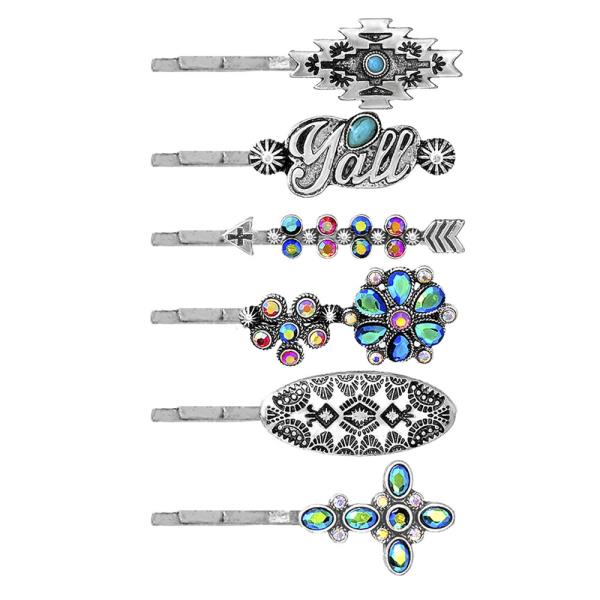 WESTERN STYLE METAL TQ STONE HAIR PIN SET