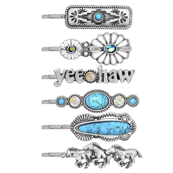 WESTERN STYLE METAL TQ STONE HAIR PIN SET