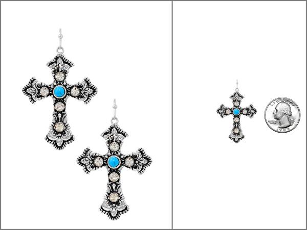 WESTERN STYLE CROSS DANGLE EARRING