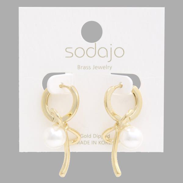 SODAJO PEARL BEAD BOW GOLD DIPPED EARRING