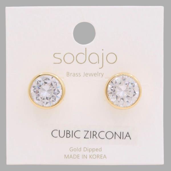 SODAJO ROUND CZ STUD GOLD DIPPED EARRING