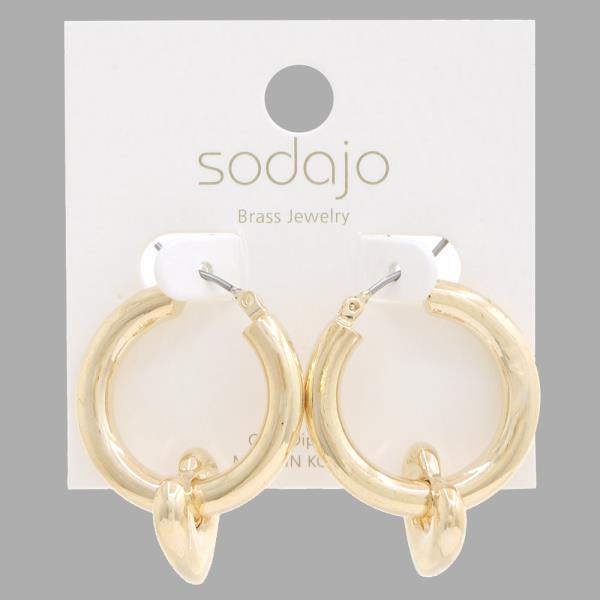 SODAJO HEART CHARM HOOP GOLD DIPPED EARRING