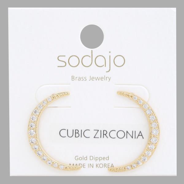 SODAJO CZ CRESCENT MOON GOLD DIPPED EARRING