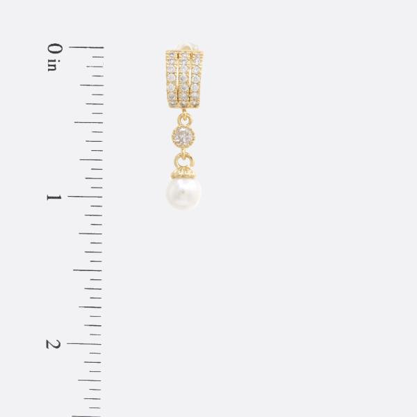 SODAJO CZ CURVE BAR PEARL BEAD GOLD DIPPED EARRING