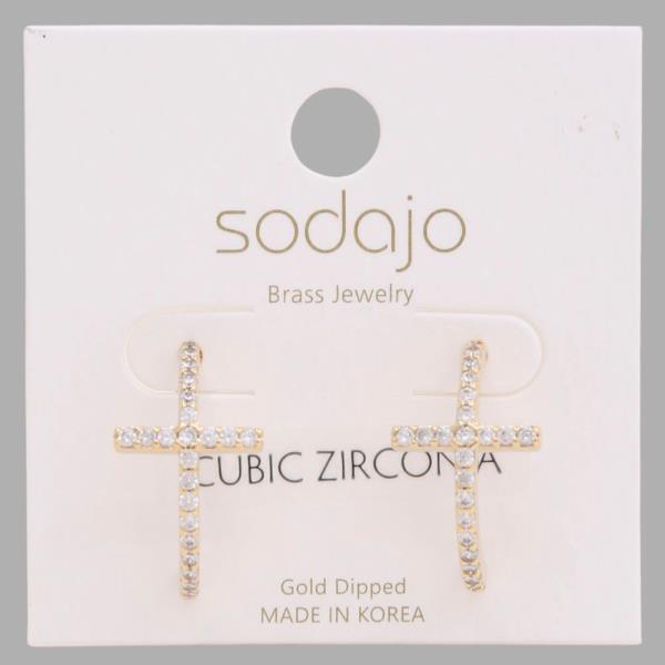 SODAJO CZ CURVE CROSS GOLD DIPPED EARRING