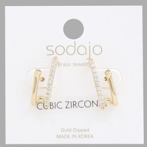 SODAJO CURVE BAR CZ GOLD DIPPED EARRING