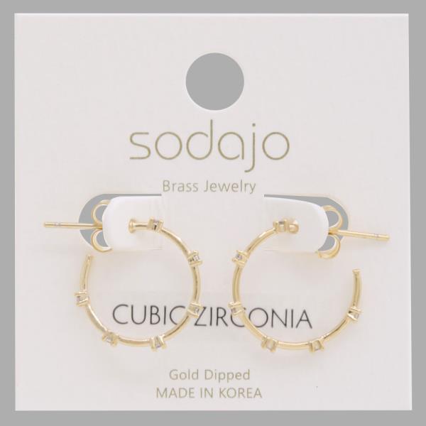 SODAJO DAINTY CZ OPEN HOOP GOLD DIPPED EARRING