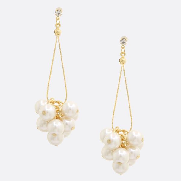 SODAJO PEARL BEAD CLUSTER GOLD DIPPED DANGLE EARRING