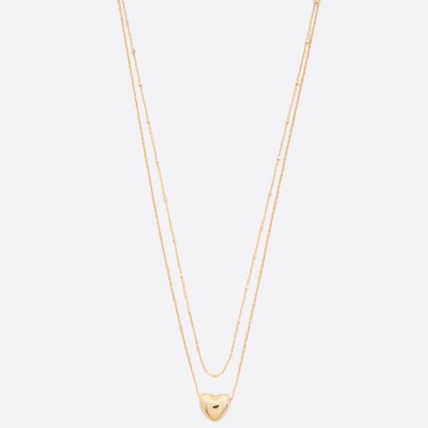 SODAJO PUFFY HEART CHARM GOLD DIPPED LAYERED NECKLACE