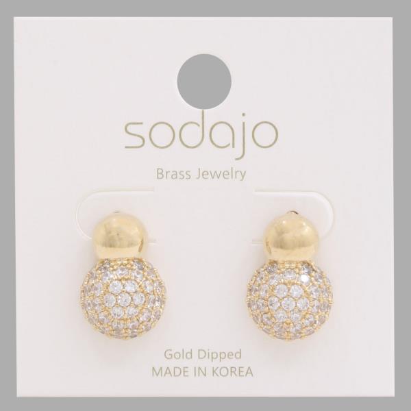 SODAJO CZ ROUND METAL GOLD DIPPED EARRING