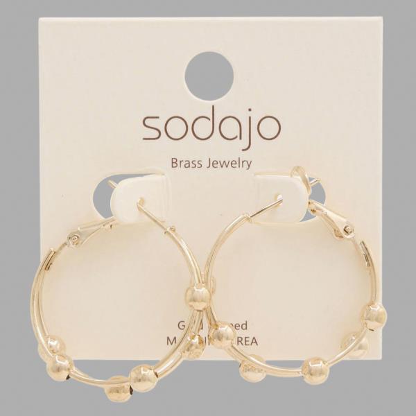 SODAJO DOUBLE HOOP BALL BEAD GOLD DIPPED EARRING