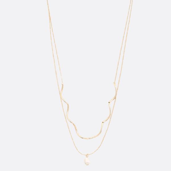 SODAJO WAVY LINK PEARL BEAD LAYERED GOLD DIPPED  NECKLACE