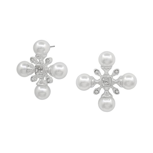 LARGE 4 PEARL CROSS SHAPE POST EARRING