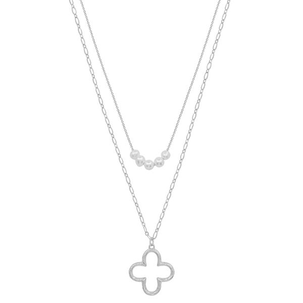 FRESH-WATER PEARL ACCENT CLOVER PENDANT SHORT NECKLACE