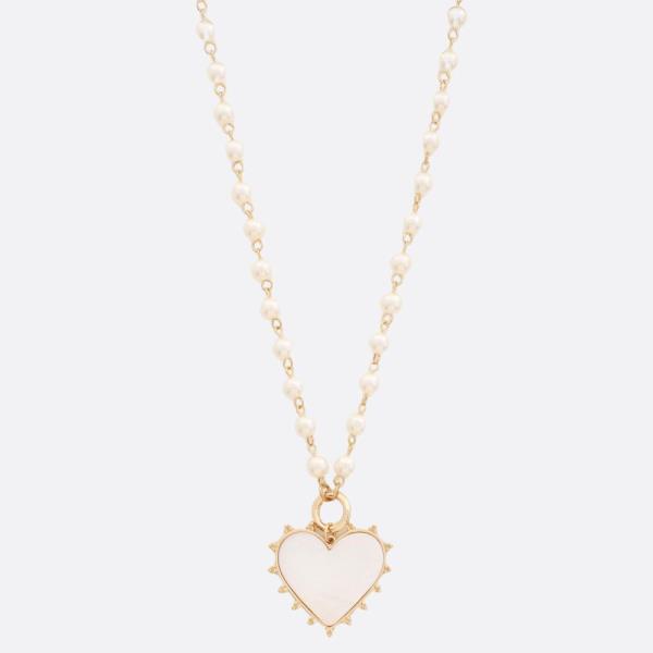 PEARL HEART PENDANT BEADED NECKLACE