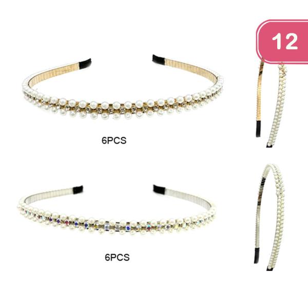 PEARL RHINESTONE BEAD HEADBAND (12 UNITS)