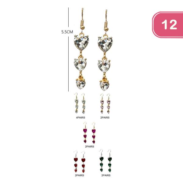 HEART RHINESTONE DANGLE EARRING (12 UNITS)