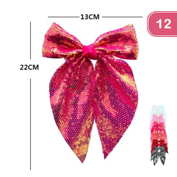 SEQUINS LONG TAIL HAIR BOW PIN (12 UNITS)