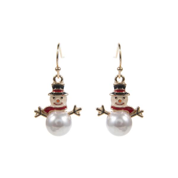 CHRISTMAS SNOWMAN PEARL DANGLE EARRING