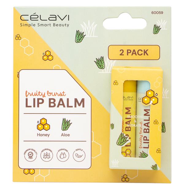 CELAVI FRUITY BURST 2 PC LIP BALM HONEY ALOE (24 UNITS)