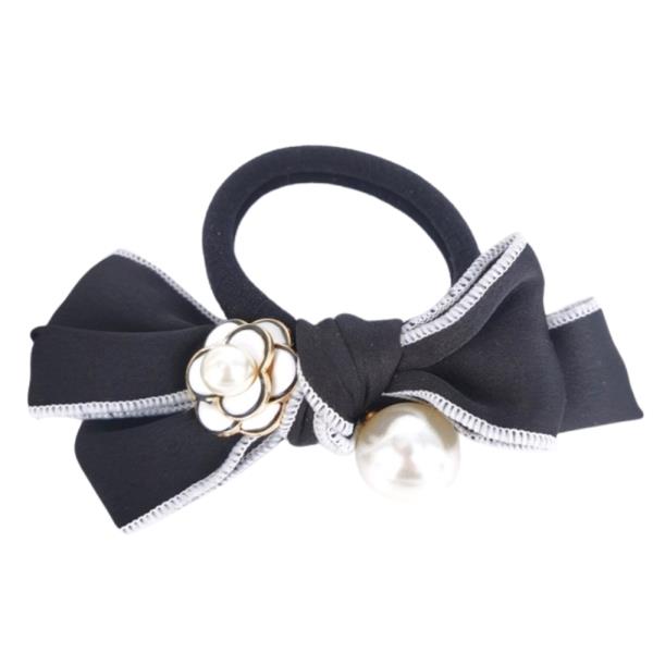 PEARL RIBBON BOW FLOWER HAIR TIE