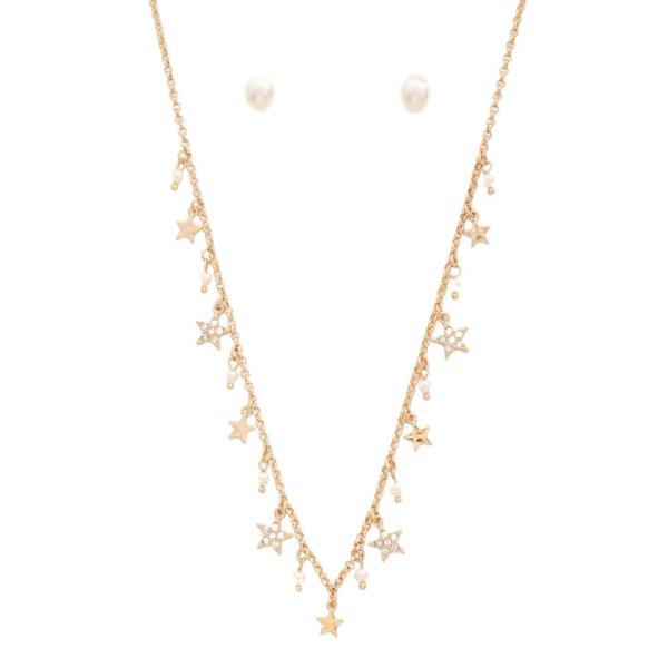 DAINTY STAR PEARL BEAD CHARM NECKLACE