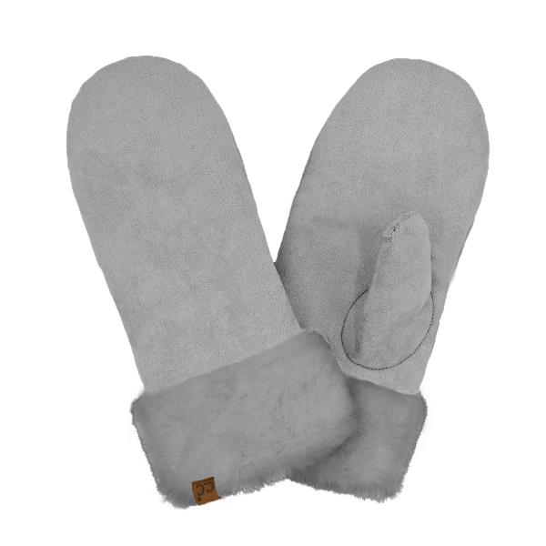 CC SUEDE MITTEN WITH FAUX FUR CUFF GLOVES