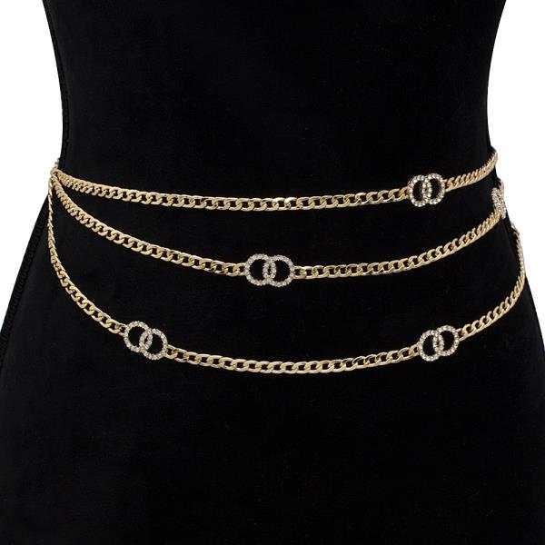 RHINESTONE JOINED CIRCLE LAYERED CHAIN LINK HOOK BELT