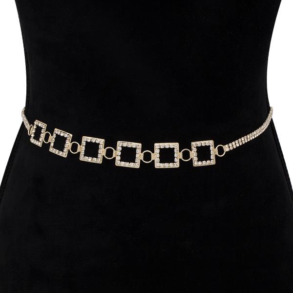 RHINESTONE SQUARE PATTERN HOOK BELT