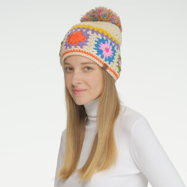 CC HANDMADE CROCHET POM BEANIE HAT