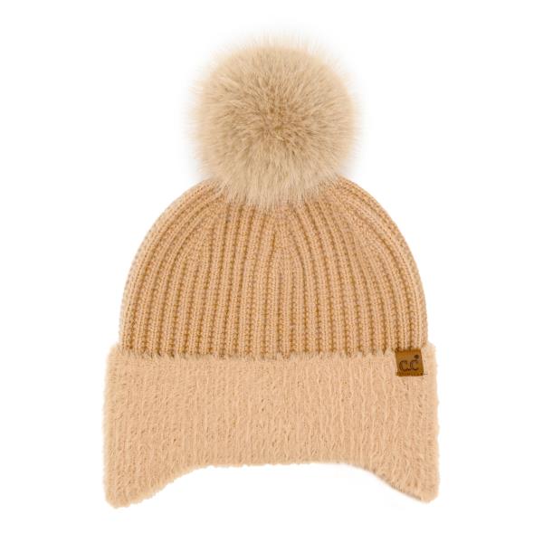 CC FUR EARFLAP POM BEANIE HAT