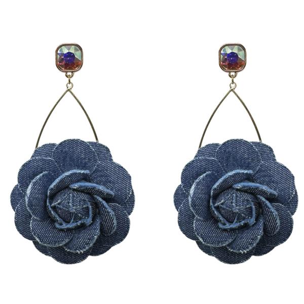 DENIM FLOWER DANGLE EARRING