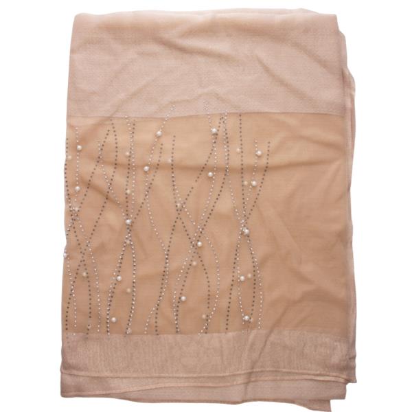 SHEER PEARL BEAD RHINESTONE OBLONG SCARF