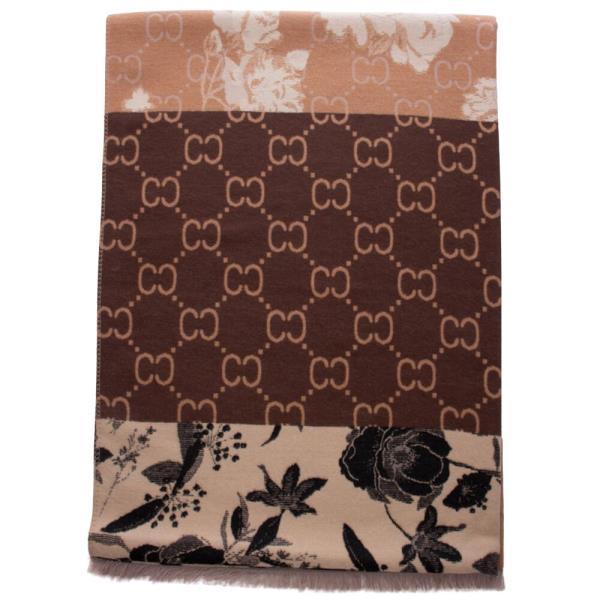 MONOGRAM FLOWER PRINT FRAYED EDGE OBLONG SCARF