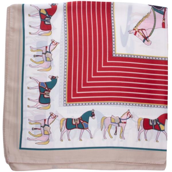 SATIN HORSE STRIPE PRINT NECK SCARF